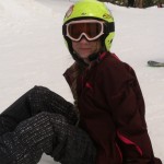 Maggie-Bee snowboard sitting