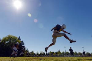 The season starts in full, not just for Chad Olsen, kicking off in a recent Pleasant Valley practice, but for all the teams that didn't suit up in Week Zero last week. Photo by Jason Halley