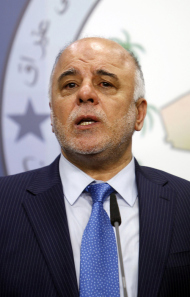 File photo of Haider Abadi at a news conference in Baghdad
